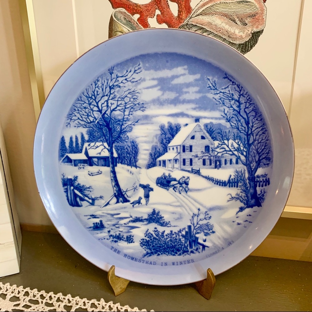 Currier & Ives Repro Plate - Homestead in Winter